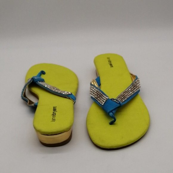 Lane Bryant Womens Rhinestone Embellished Thong Sandals Blue Green Wedge 11W - Picture 3 of 9